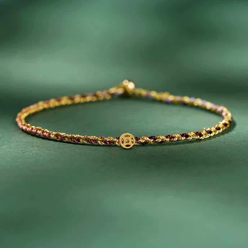ATELIER-TIBET – Bracelet Corde Lotus Porte-Bonheur Coloré (Option Pièce de Cuivre)