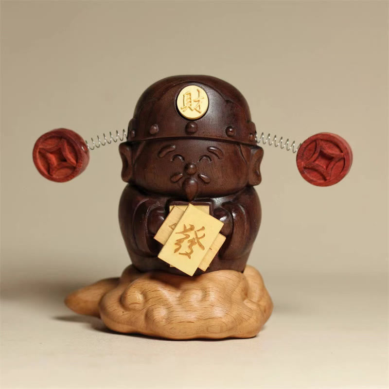 ATELIER-TIBET – Statue Dieu de la Richesse Caishen en Noyer Noir | Décoration Feng Shui