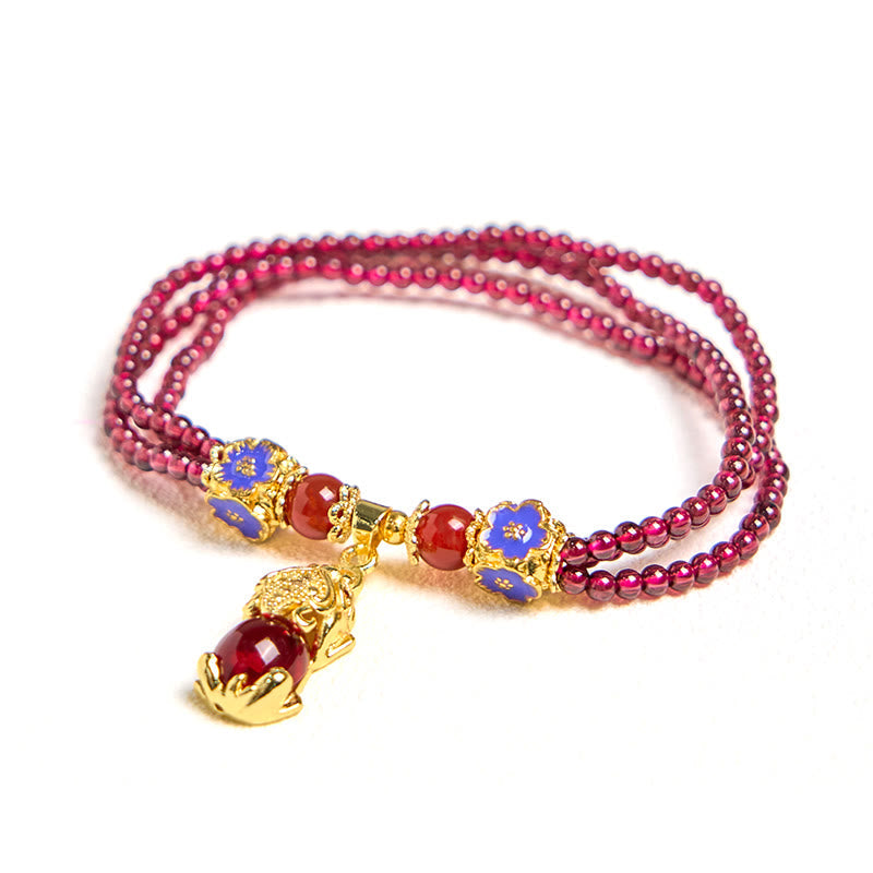ATELIER-TIBET – Bracelet Pixiu Purification Multicouche en Grenat Naturel 3 mm | Protection & Abondance Symbolique