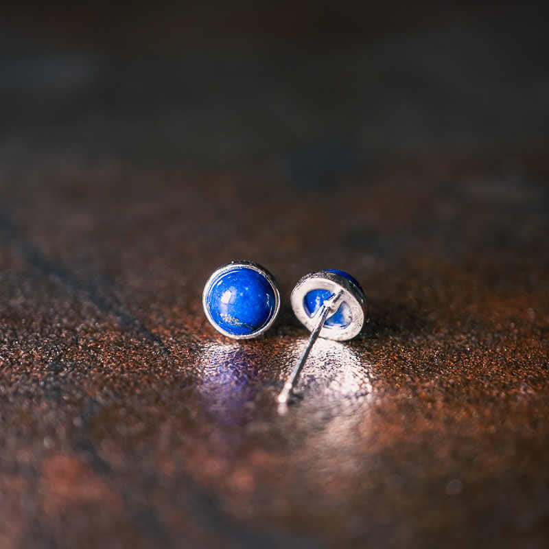 ATELIER-TIBET – Boucles d’Oreilles Clous en Lazurite (Lapis-Lazuli) Naturelle 7 mm – Argent 925