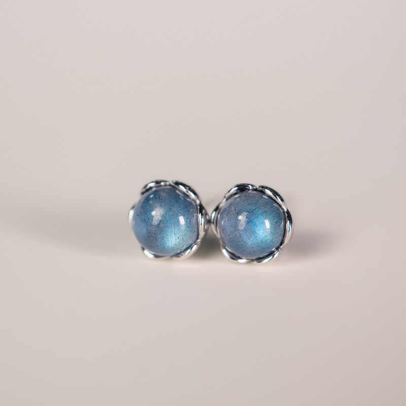 ATELIER-TIBET – Boucles d’Oreilles Clous en Pierre de Lune Naturelle 6 mm – Argent 925