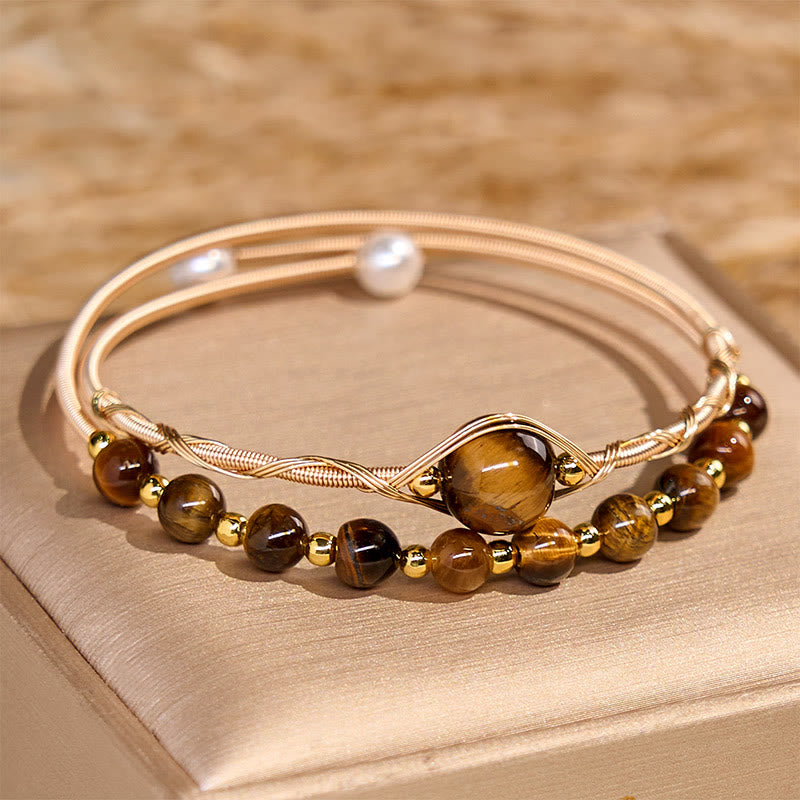 ATELIER-TIBET – Bracelet Manchette en Œil de Tigre Naturel & Cuivre Gold Filled 14 Carats | Protection & Confiance Symbolique