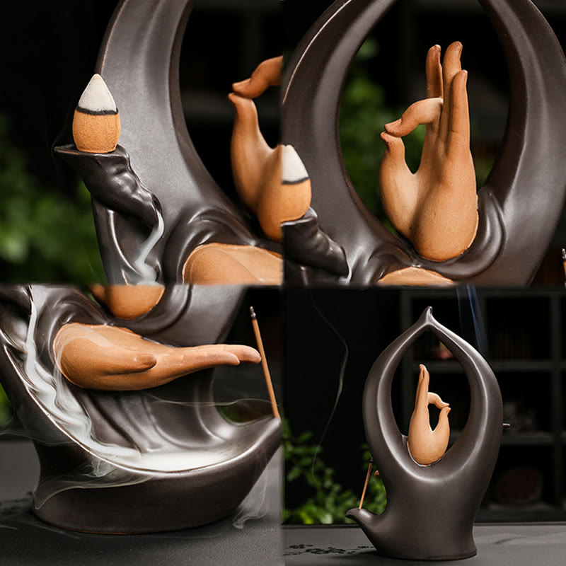 ATELIER-TIBET – Brûleur d’Encens Main de Bouddha Céramique – Artisanat & Fumée à Reflux