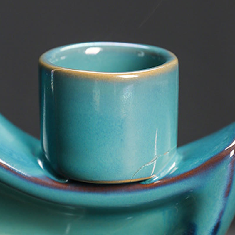 ATELIER-TIBET – Brûleur d’Encens Lune Croissante Bleu en Céramique à Reflux – 12,2 cm