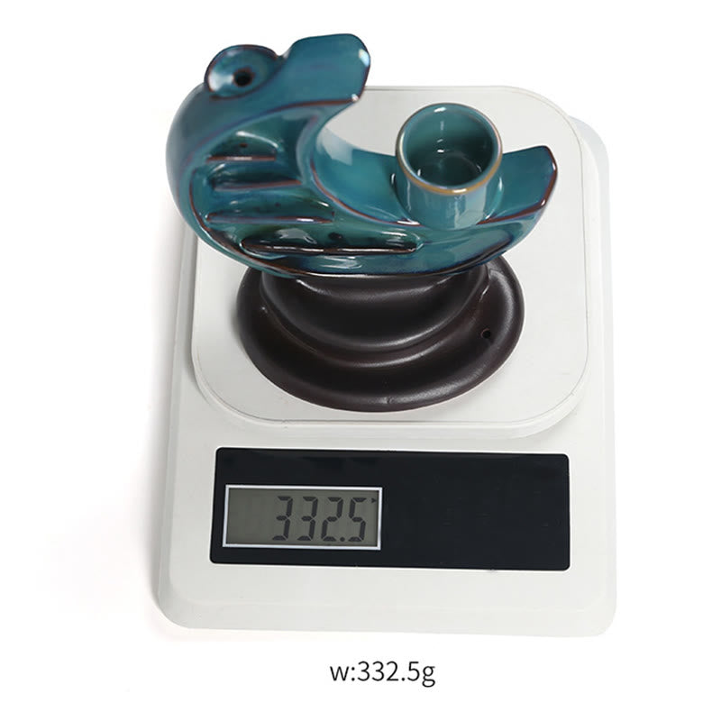 ATELIER-TIBET – Brûleur d’Encens Lune Croissante Bleu en Céramique à Reflux – 12,2 cm