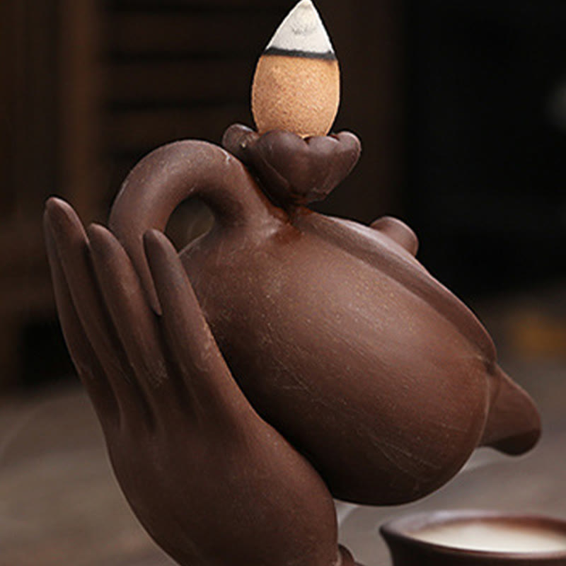 ATELIER-TIBET – Porte-Encens Main de Bouddha Céramique – Effet Fumée à Reflux 13,7 cm