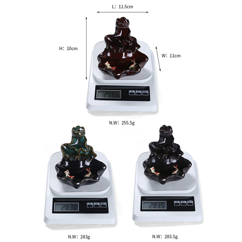 ATELIER-TIBET Porte-Encens à Reflux Lotus avec Poisson Koi en Céramique – 11,5 cm