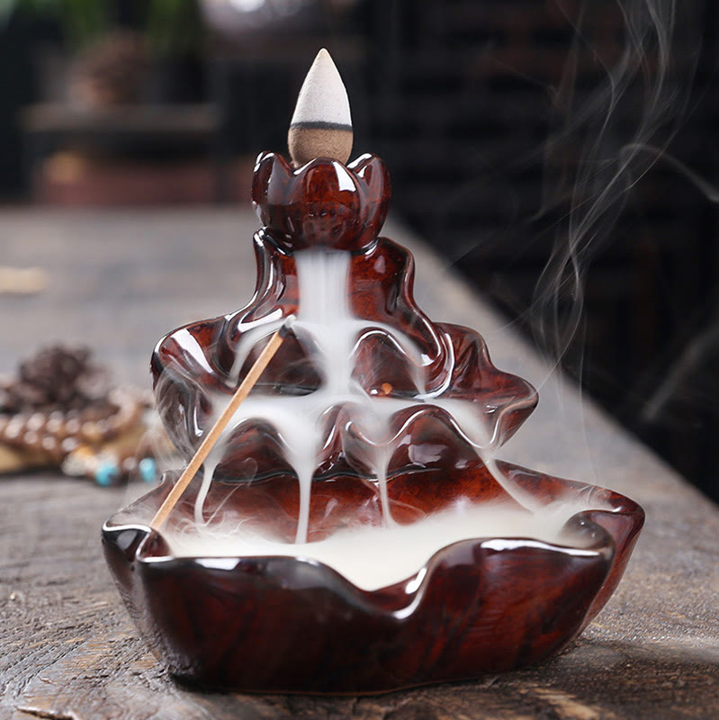 ATELIER-TIBET Porte-Encens à Reflux Lotus avec Poisson Koi en Céramique – 11,5 cm