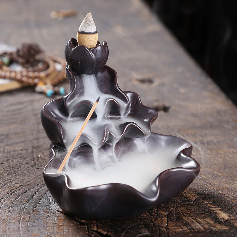 ATELIER-TIBET Porte-Encens à Reflux Lotus avec Poisson Koi en Céramique – 11,5 cm