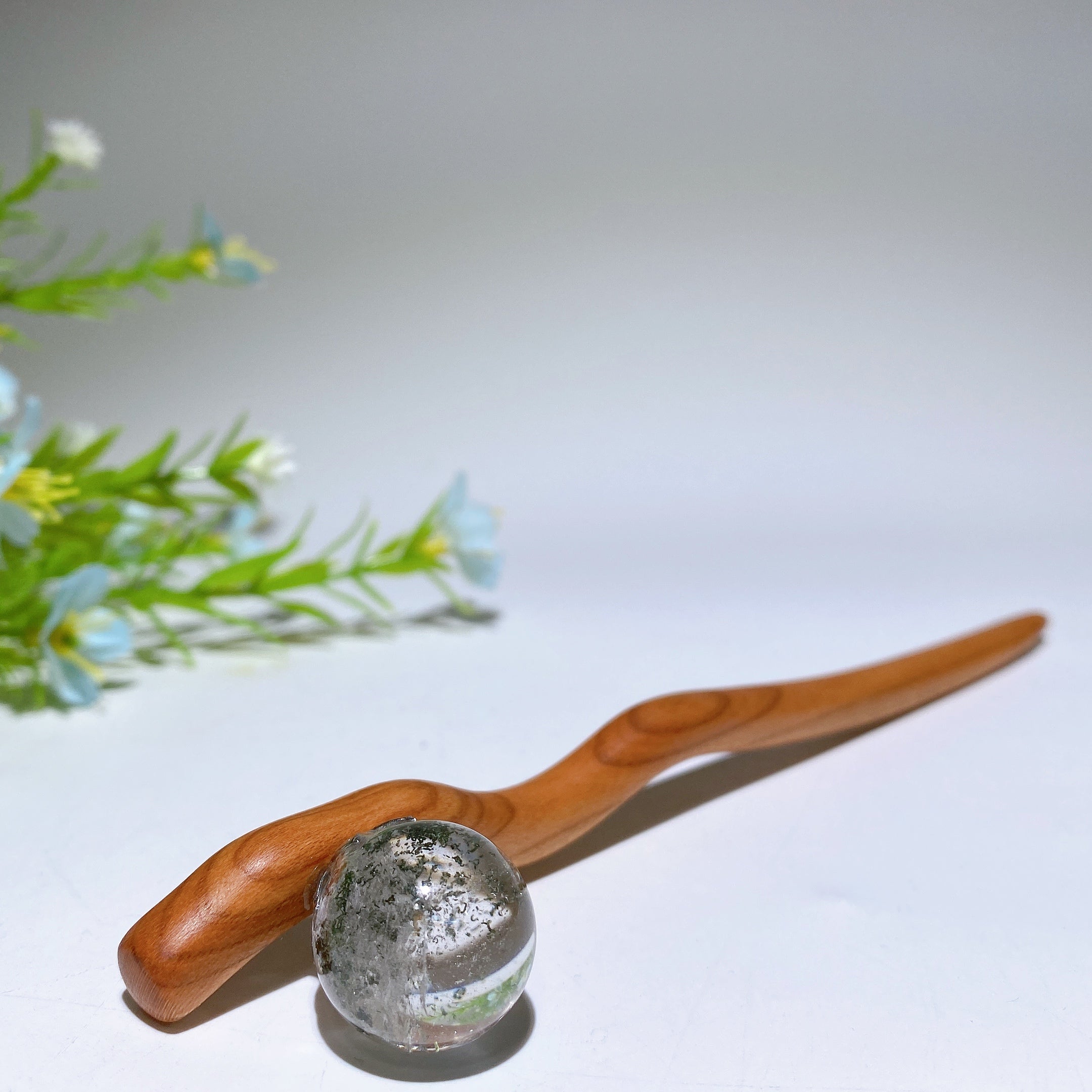 ATELIER-TIBET Pic à Cheveux Quartz Rutile ou Quartz Jardin 18cm