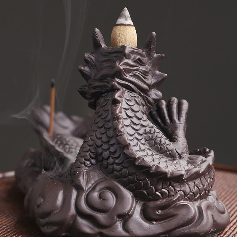 ATELIER-TIBET – Brûleur Dragon Argile Pourpre – Symbole de Chance et Protection