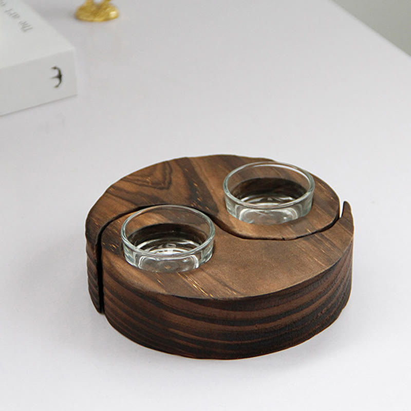 ATELIER-TIBET Porte Bougie Yin Yang en Bois pour Autel Spirituel