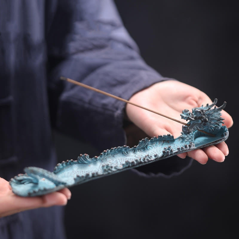 ATELIER-TIBET Brûleur d'encens en alliage de force de dragon de bon augure avec Buddha Stones