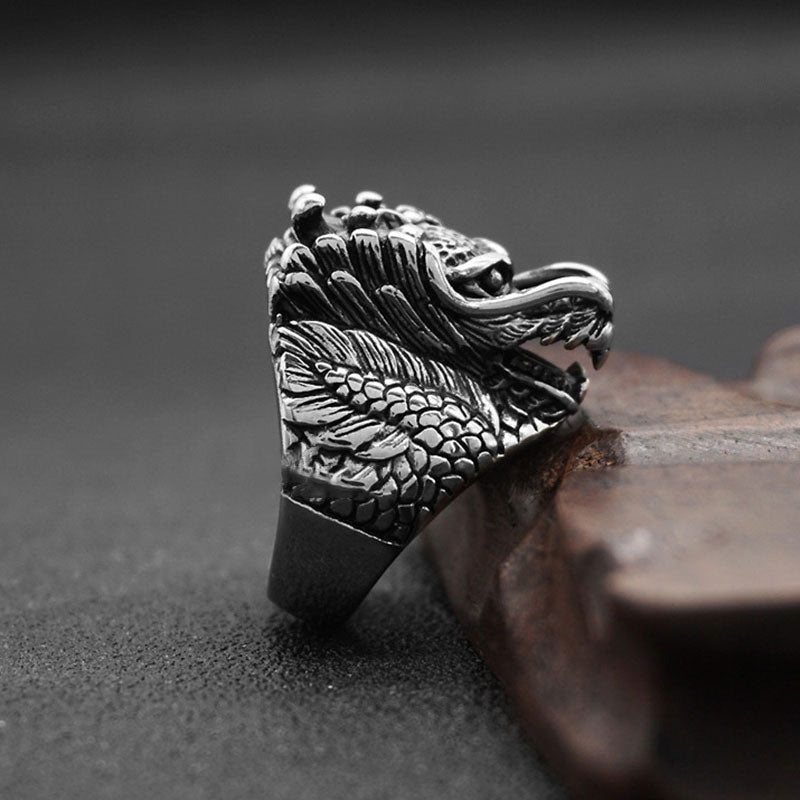 ATELIER-TIBET – Bague Dragon Équilibre en Acier Titane – Anneau Symbolique Unisexe