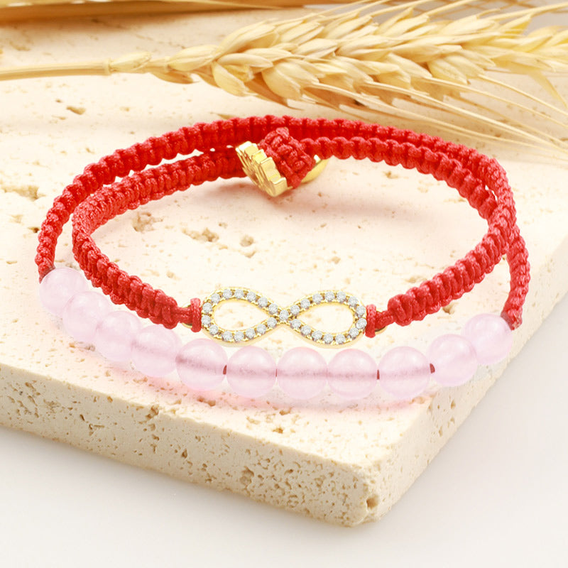 ATELIER-TIBET Bracelet Lotus Cristal Rose & Cordon Rouge – Amour & Intention