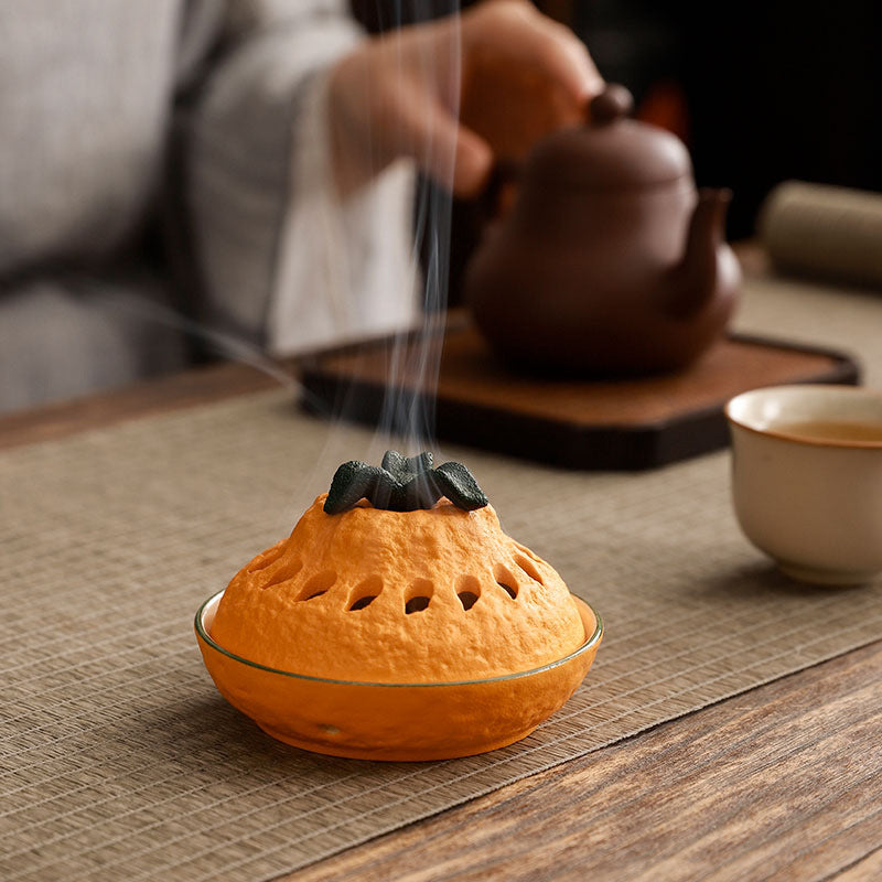 ATELIER-TIBET | Brûleur d’Encens Orange en Céramique – Design Naturel & Décoratif