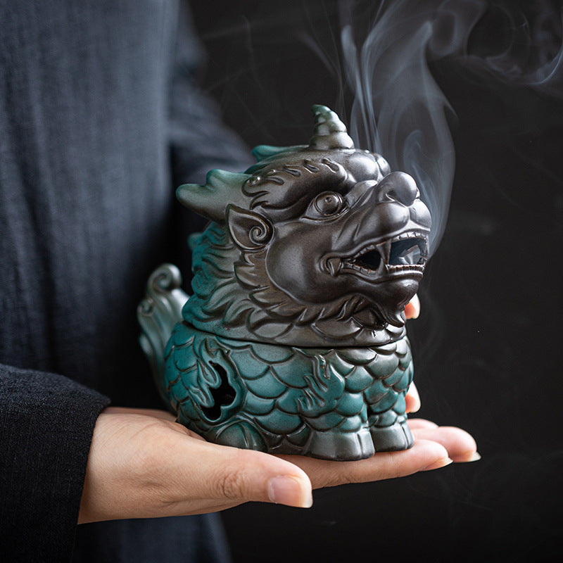 ATELIER-TIBET | Brûleur d’Encens Kylin en Céramique – Symbole de Chance & Prospérité