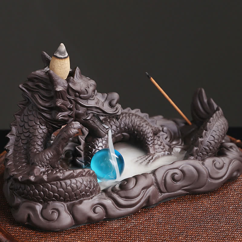 ATELIER-TIBET – Brûleur Dragon Argile Pourpre – Symbole de Chance et Protection