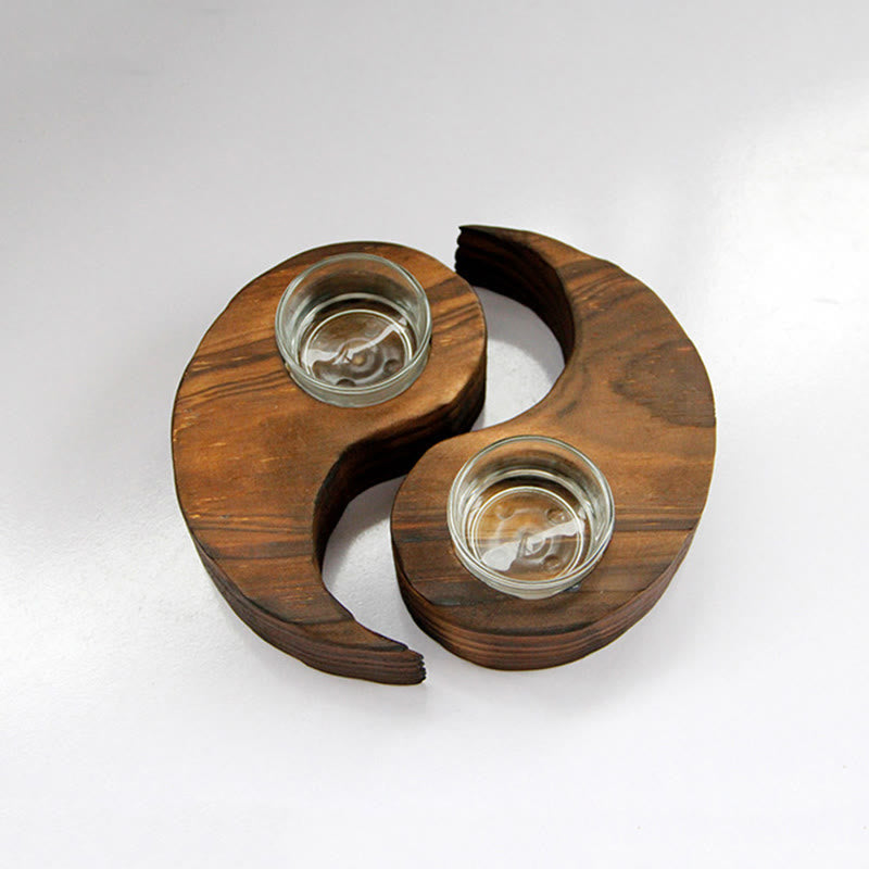 ATELIER-TIBET Porte Bougie Yin Yang en Bois pour Autel Spirituel