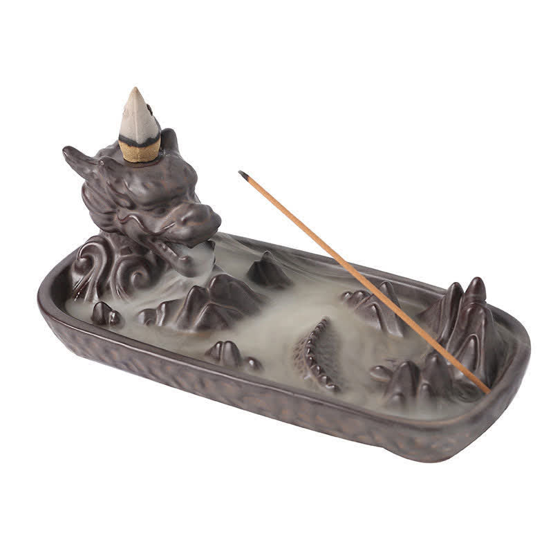 ATELIER-TIBET – Brûleur d’Encens Dragon en Céramique Montagne à Reflux