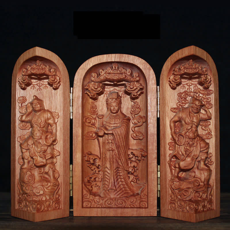 ATELIER-TIBET Autel de décoration pour la maison en bois de cerisier Bouddha Kwan Yin Avalokitesvara Compassion