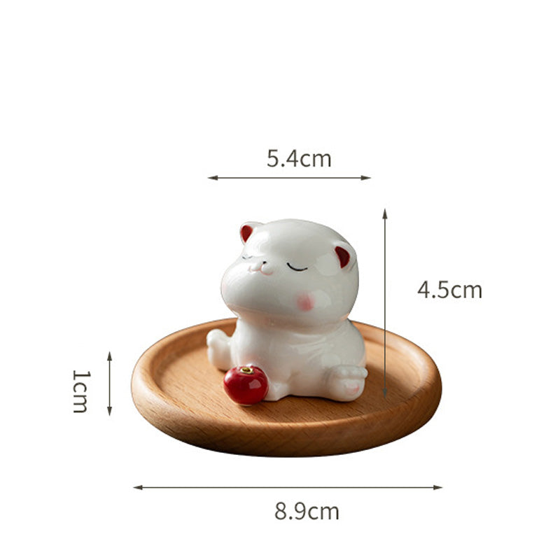 ATELIER-TIBET Porte-Encens Céramique Chat – Design Adorable & Plateau Bois (5,4 cm)