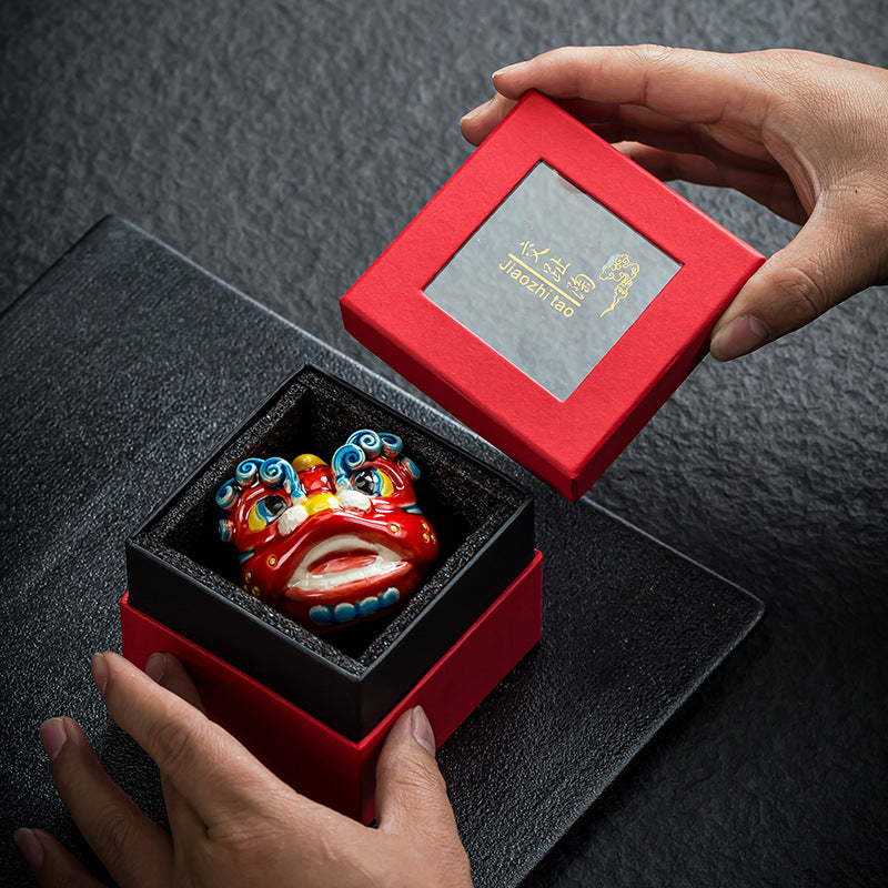 ATELIER-TIBET Porte-Encens Céramique Danse du Lion – Art Traditionnel & Symbolique Culturelle (5 cm)