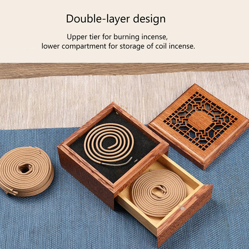 ATELIER-TIBET Brûleur d’Encens en Bois de Santal à Double Couche – Motif Ajouré (9,5 cm)