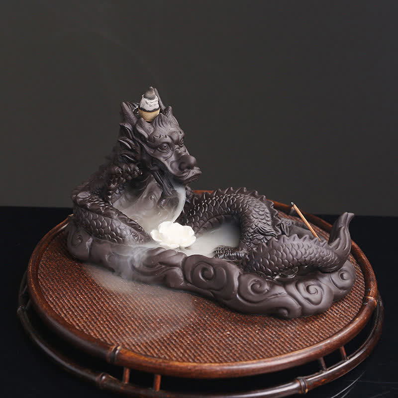 ATELIER-TIBET – Brûleur Dragon Argile Pourpre – Symbole de Chance et Protection