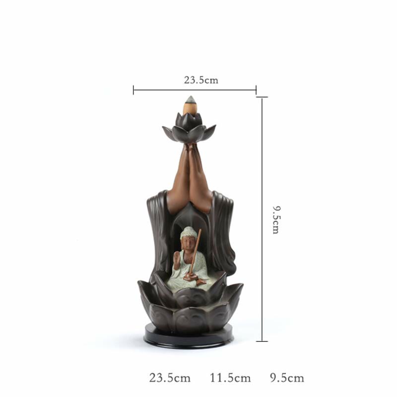 ATELIER-TIBET Brûleur d'encens à reflux en céramique Bouddha Avalokitesvara Chenrezig Ksitigarbha avec bénédiction du lotus