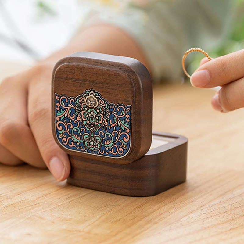 ATELIER-TIBET Boîte de rangement de bijoux en bois de noyer noir fait à la main rétro, boîte-cadeau en bois de feuille