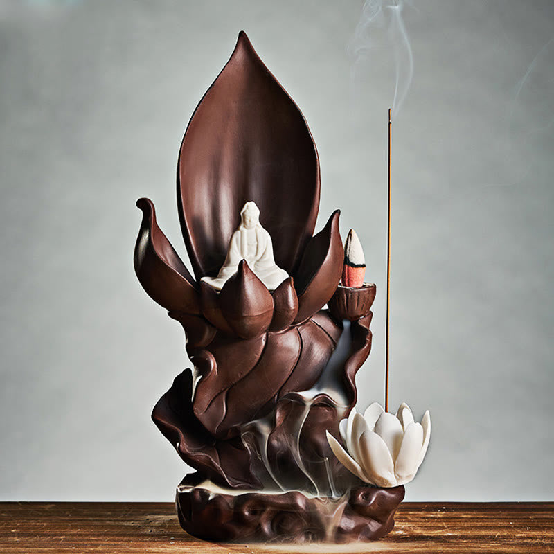 ATELIER-TIBET – Brûleur d’Encens Bouddha Lotus en Argile Violet – Porte-Encens Zen & Méditation