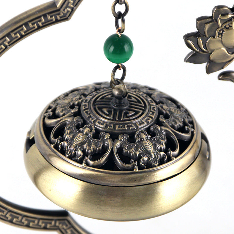 ATELIER-TIBET | Brûleur d’Encens Ni Hua Na Fu en Laiton – Sculpture Lotus Porte-Bonheur