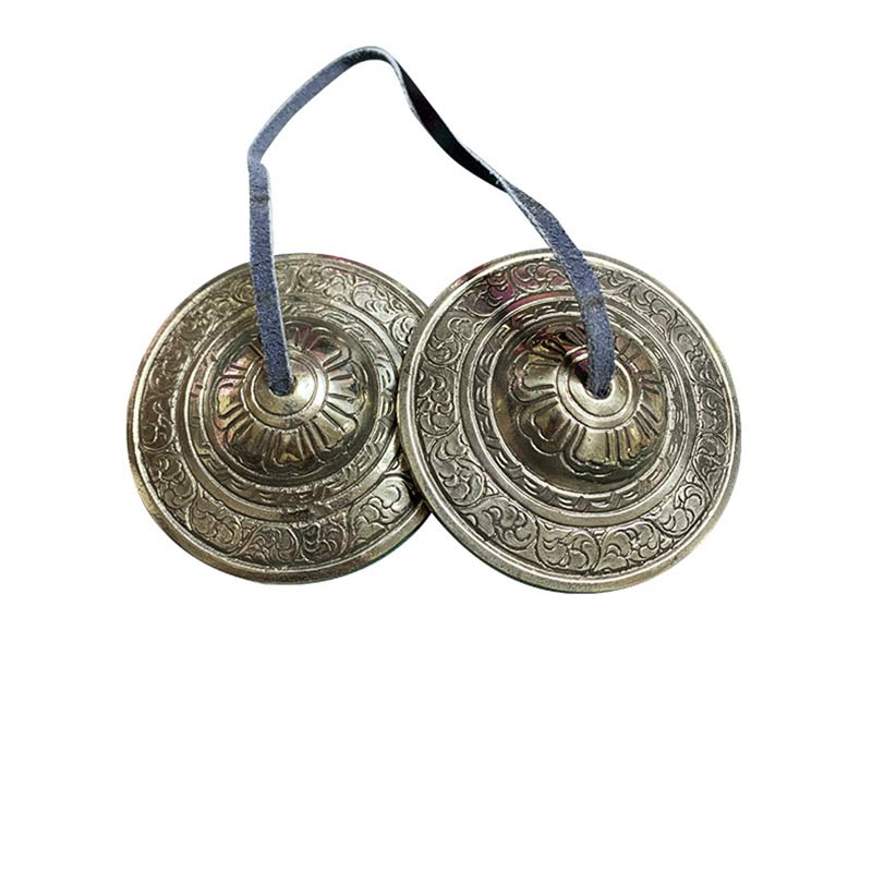 ATELIER-TIBET Cloches Tingsha en Cuivre – Cymbales Tibétaines de Méditation avec Mantra “Om Mani Padme Hum”