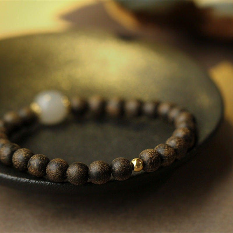 ATELIER-TIBET – Bracelet Force & Calme en Jade Naturel et Bois d’Agar | Équilibre & Sérénité