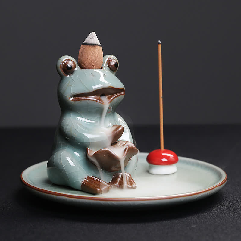 ATELIER-TIBET Brûleur d’Encens Céramique Grenouille de Méditation Zen