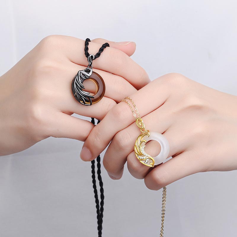 ATELIER-TIBET – Collier Pendentif Rond en Obsidienne & Calcédoine