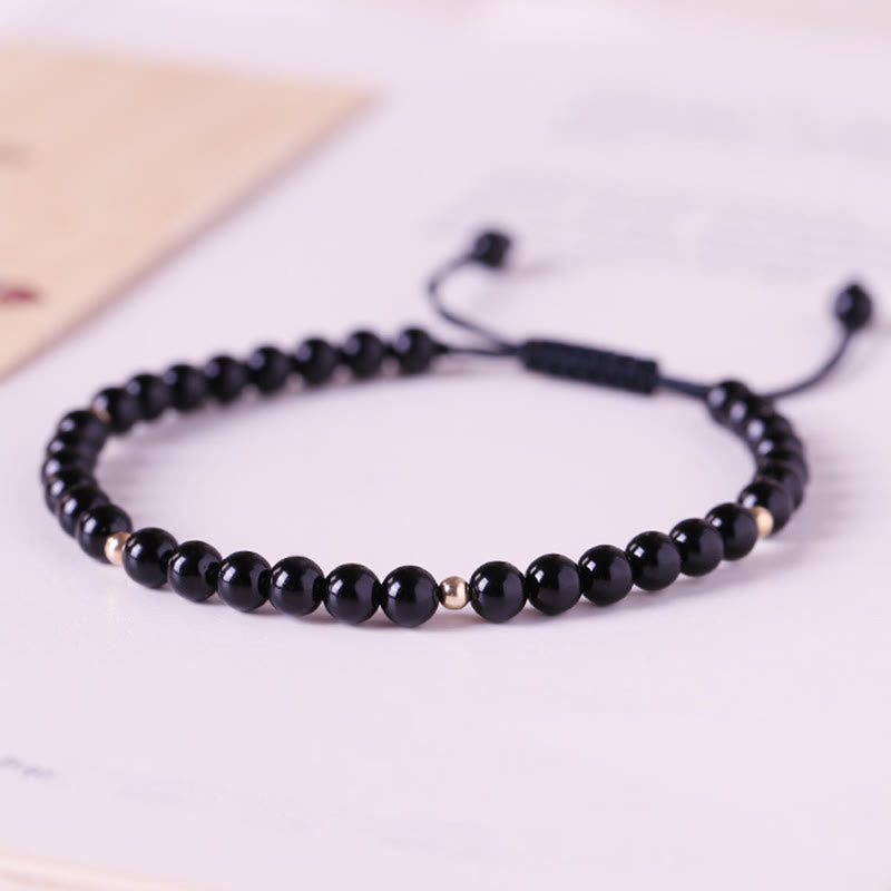 ATELIER-TIBET – Bracelet de Protection en Obsidienne Noire Naturelle 4 mm (Ajustable)