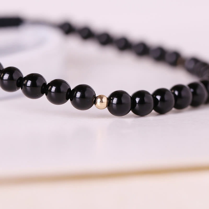 ATELIER-TIBET – Bracelet de Protection en Obsidienne Noire Naturelle 4 mm (Ajustable)
