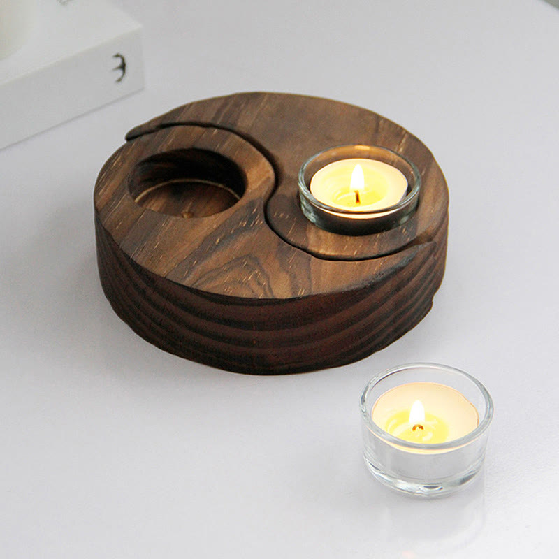ATELIER-TIBET Porte Bougie Yin Yang en Bois pour Autel Spirituel