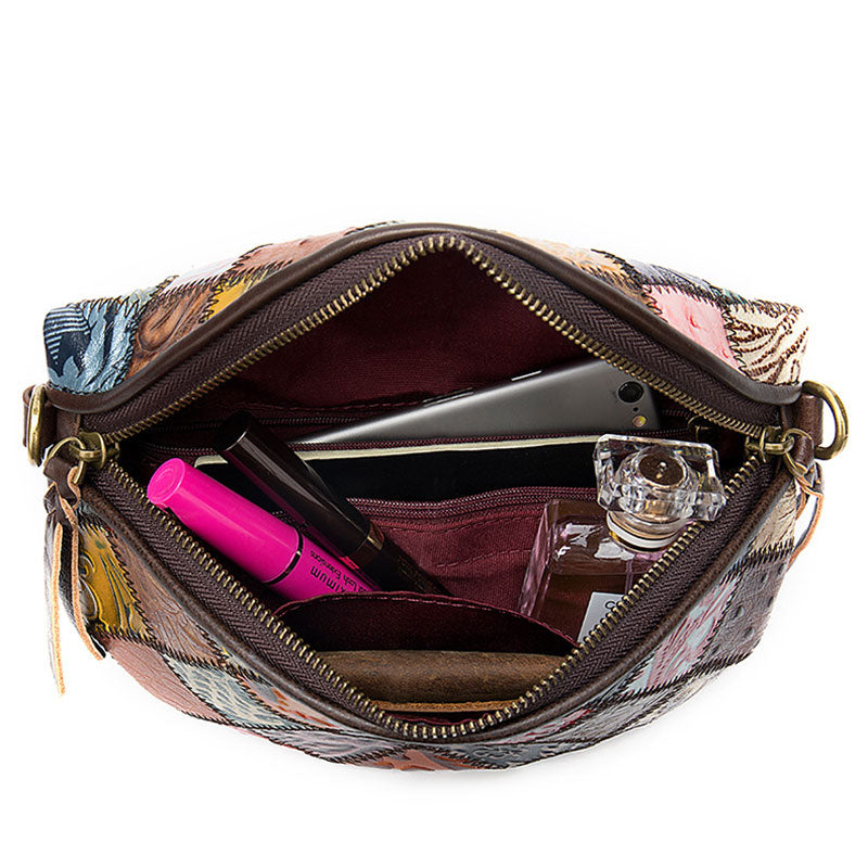 ATELIER-TIBET – Sac à bandoulière femme style bohémien en cuir – Cuir véritable – 22 cm