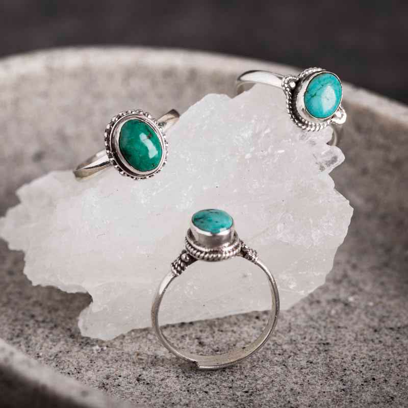 ATELIER-TIBET – Bague Sagesse en Turquoise Naturelle & Argent Sterling 925 – Ajustable Unisexe