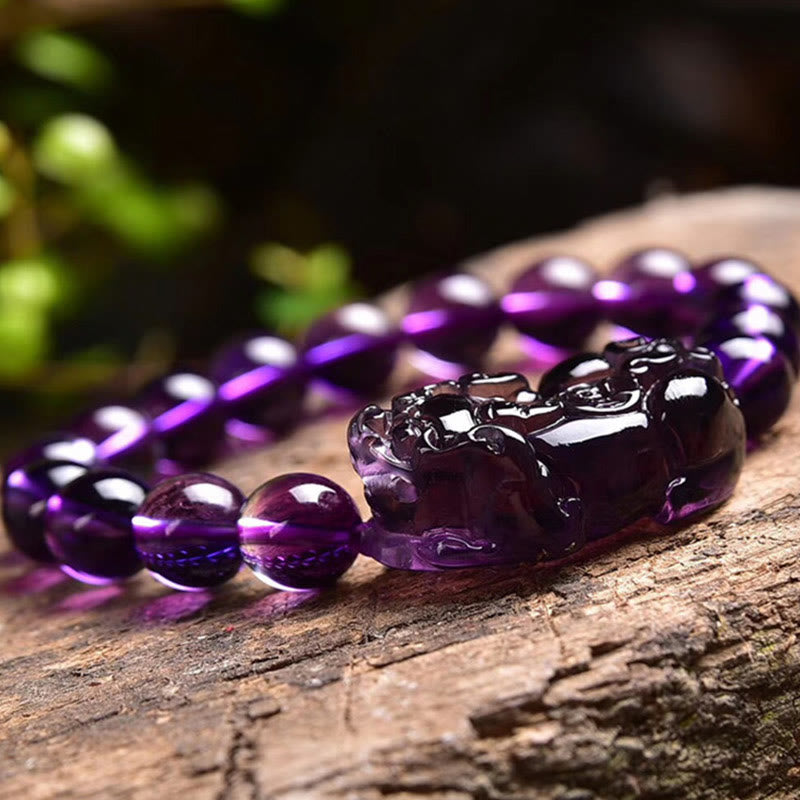 ATELIER-TIBET Bracelet Améthyste & Pi Xiu – Perles 10 / 12 / 14 mm
