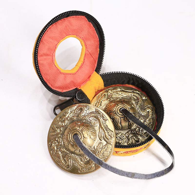 ATELIER-TIBET Tingsha Tibétaine Six Mots Vrais Dragon Cuivre Équilibre Décoration Avec Sac
