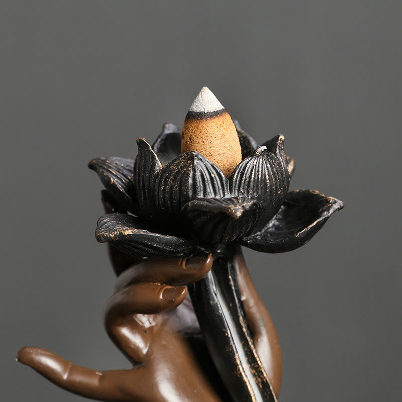 ATELIER-TIBET – Brûleur d’Encens Lotus & Bouddha en Résine – Backflow & Décoration Zen