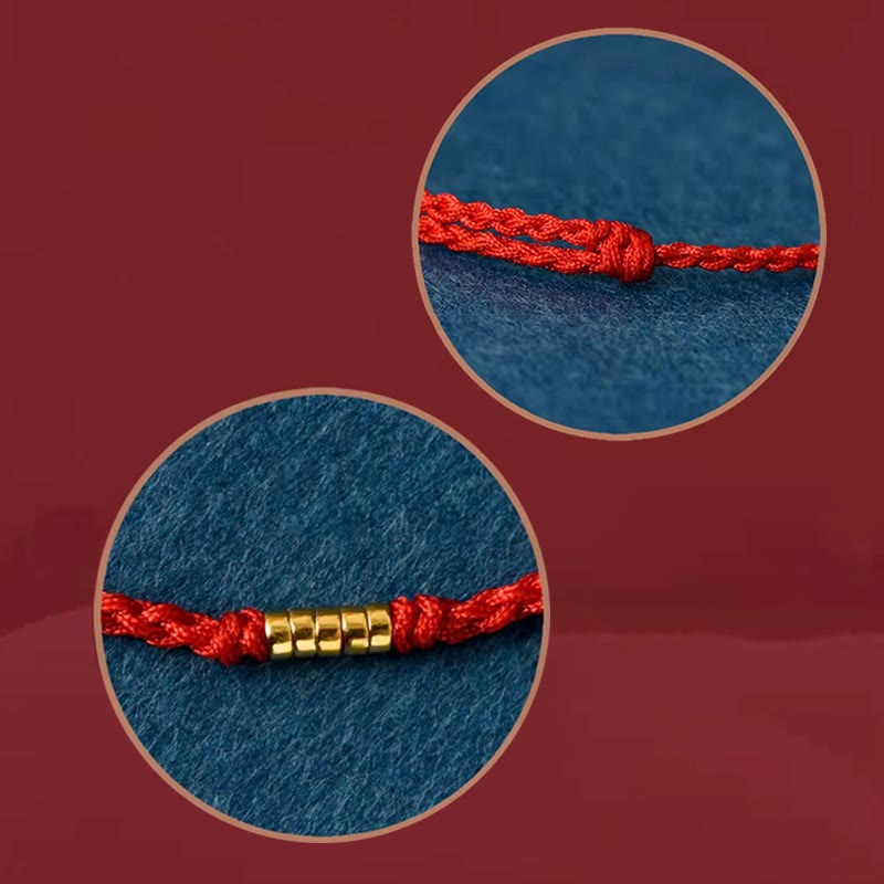 ATELIER-TIBET – Bracelet / Chevillère Fil Rouge & Perles Dorées en Argent Sterling 925