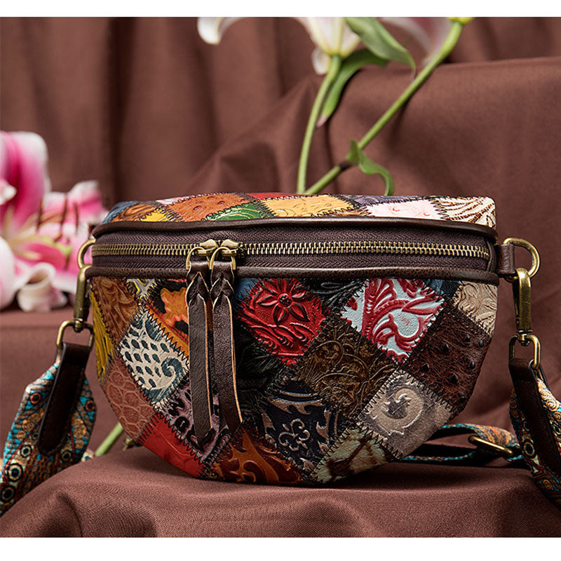 ATELIER-TIBET – Sac à bandoulière femme style bohémien en cuir – Cuir véritable – 22 cm