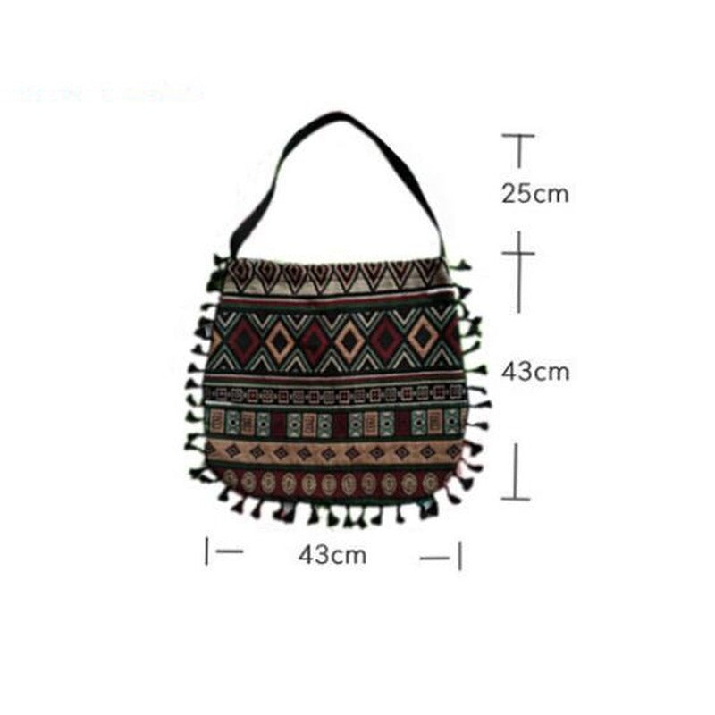 ATELIER-TIBET – Sac à bandoulière femme bohème à franges – Polyester – 43 cm
