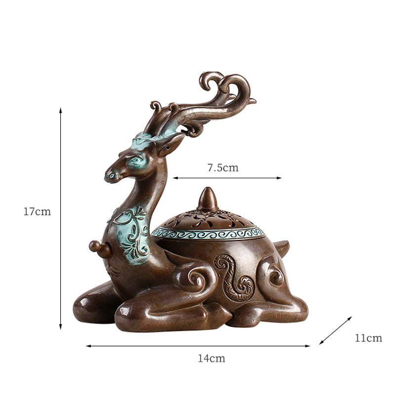 ATELIER-TIBET | Brûleur d’Encens Cerf Oriental – Céramique Sculptée Bicolore