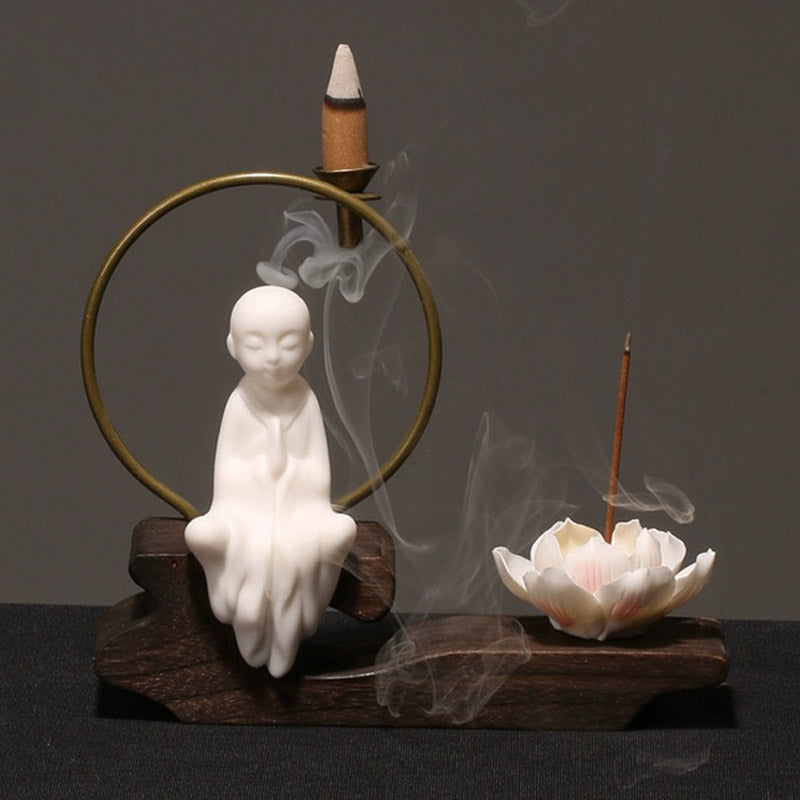 ATELIER-TIBET – Brûleur d’Encens de Méditation en Céramique Lotus à Reflux